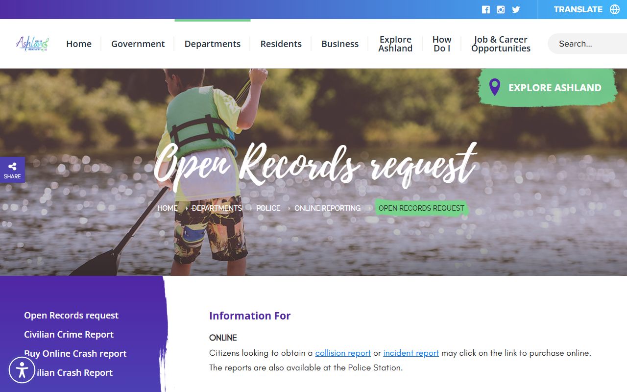 Ashland Background Check open records request process