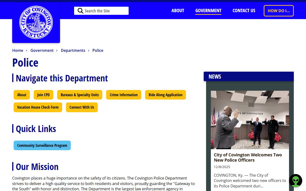 Covington Police Department facility for Background Check records