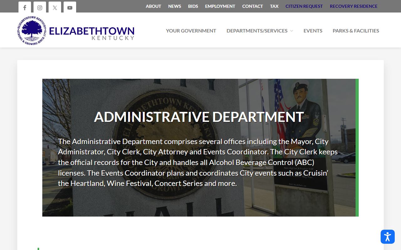 Elizabethtown city administrative offices for Background Check records