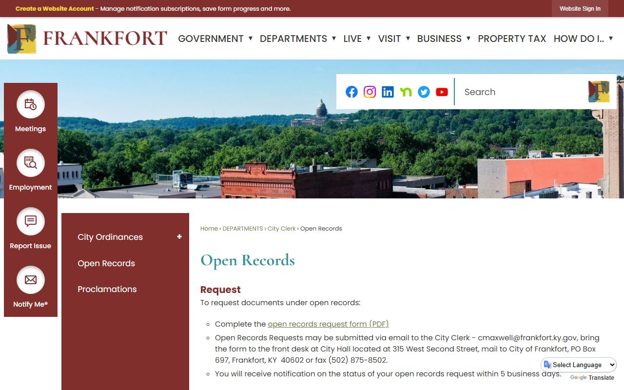 Frankfort Background Check open records access