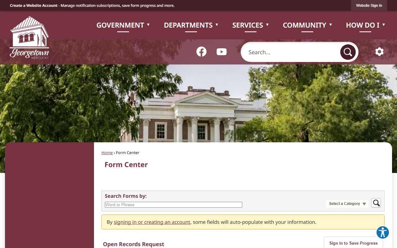Georgetown online open records request form for Background Check documents