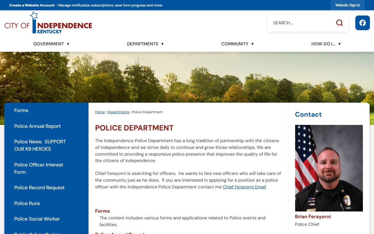 Independence Police Department Background Check records office