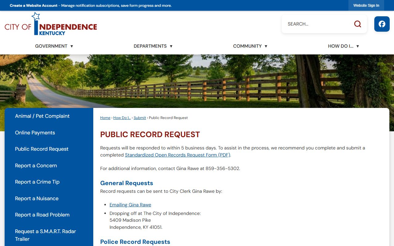 Independence Background Check public records request system