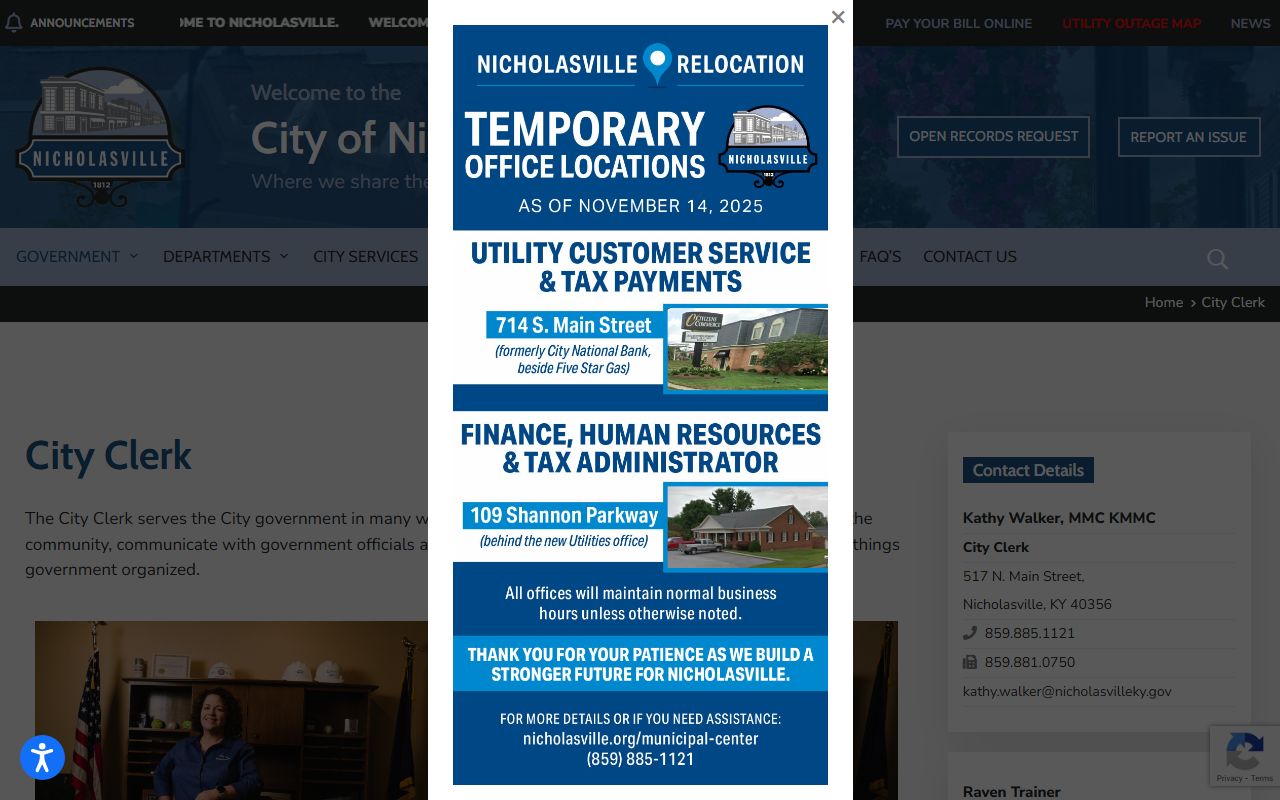 Nicholasville city clerk office for Background Check records requests