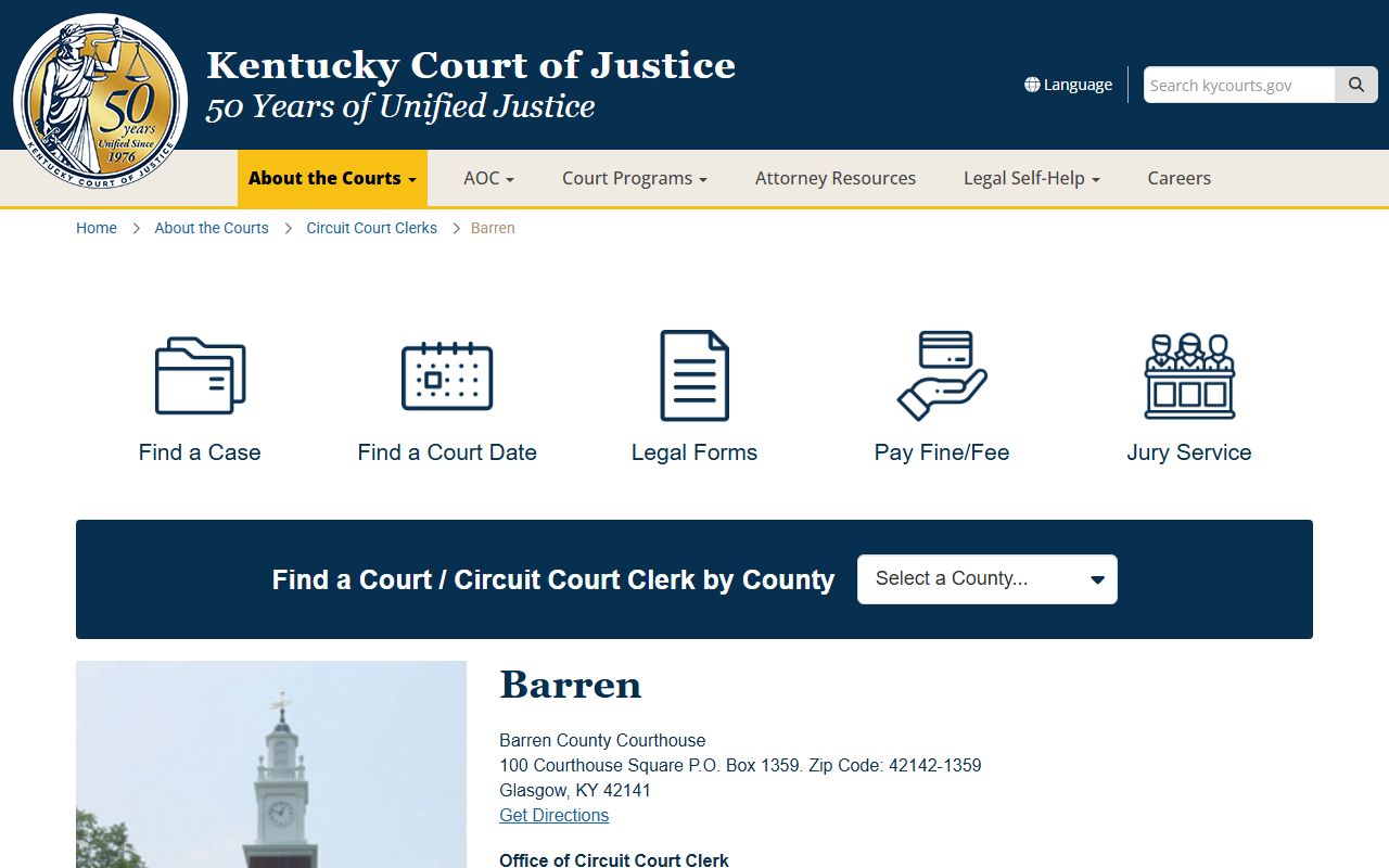 Barren County Background Check circuit court clerk office in Glasgow Kentucky