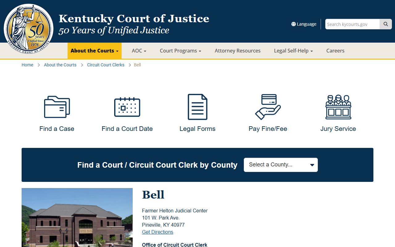 Bell County Circuit Court Clerk office for Background Check records