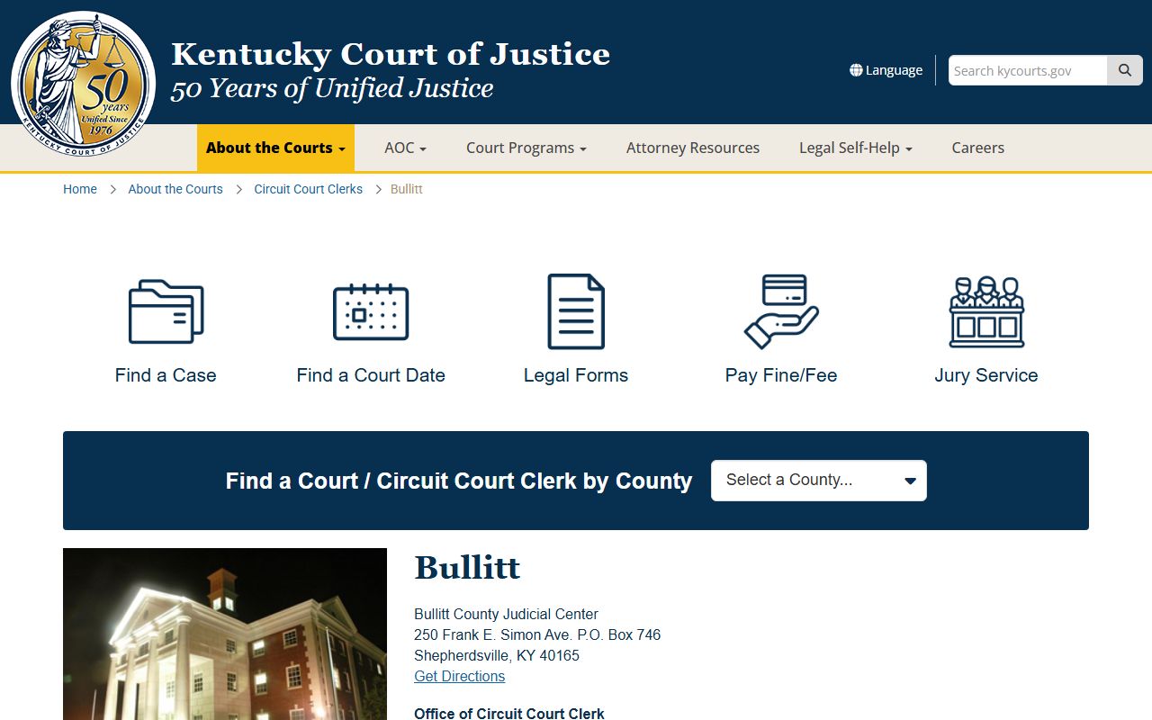 Bullitt County Circuit Court Clerk office for Background Check records
