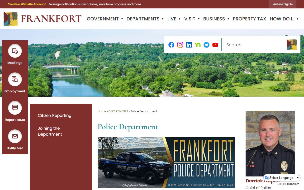 Frankfort Police Department for Background Check records in Franklin County Kentucky