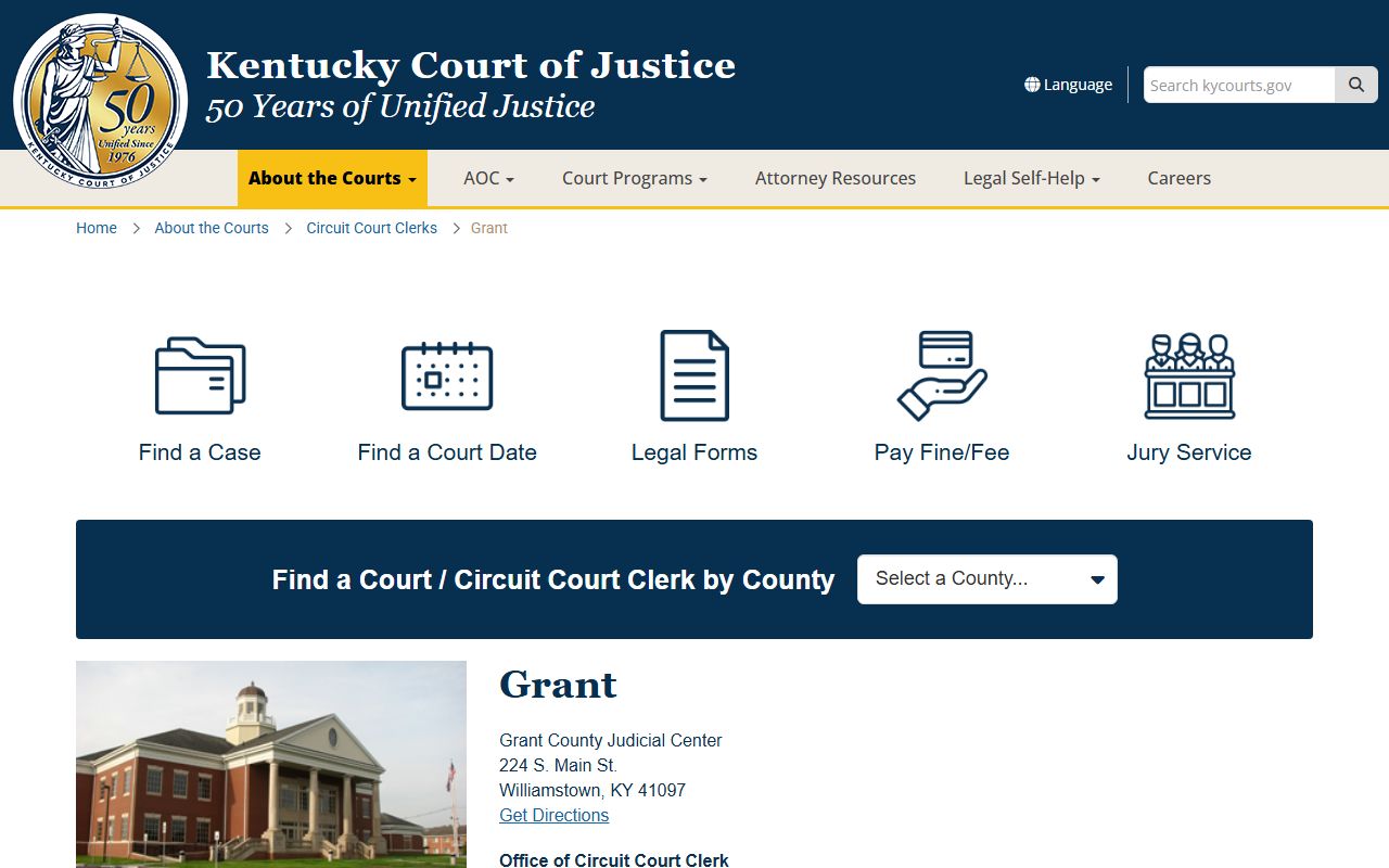Grant County Circuit Court Clerk office for Background Check records