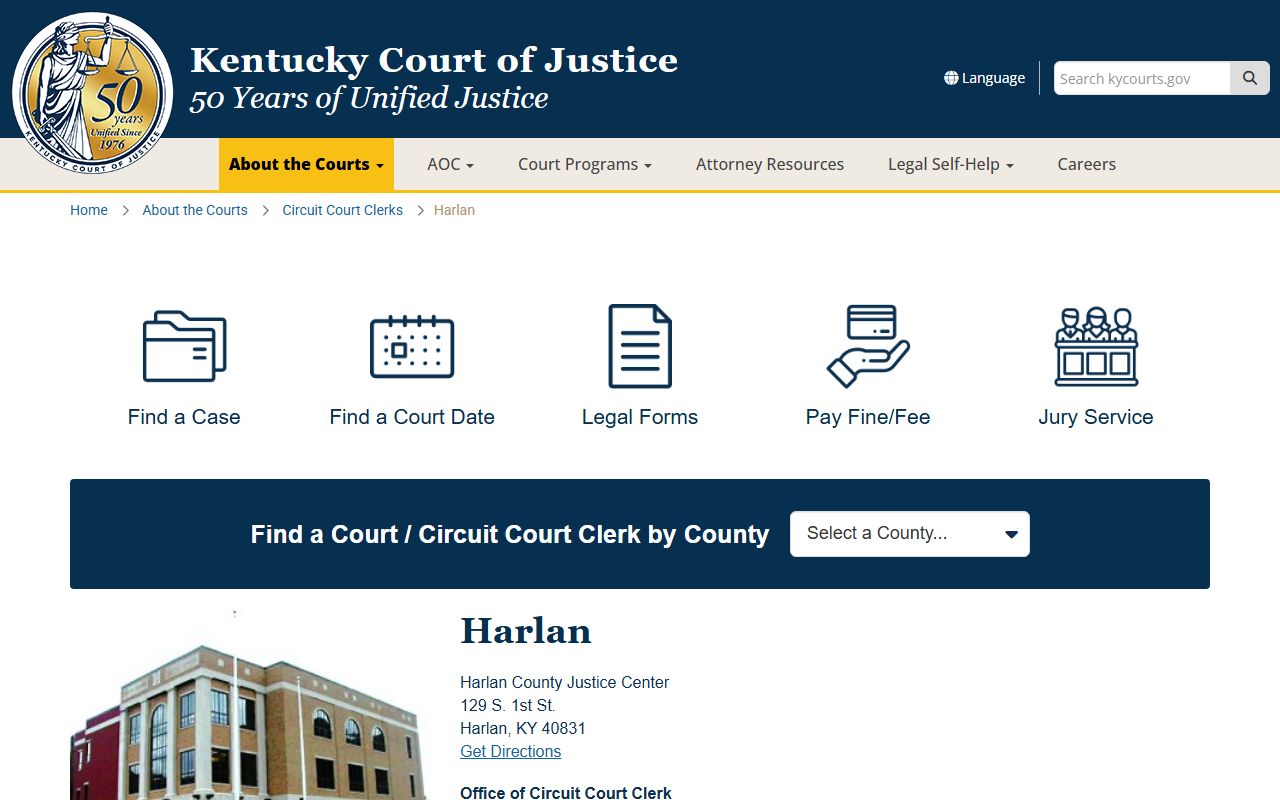 Harlan County Circuit Court Clerk office for Background Check records