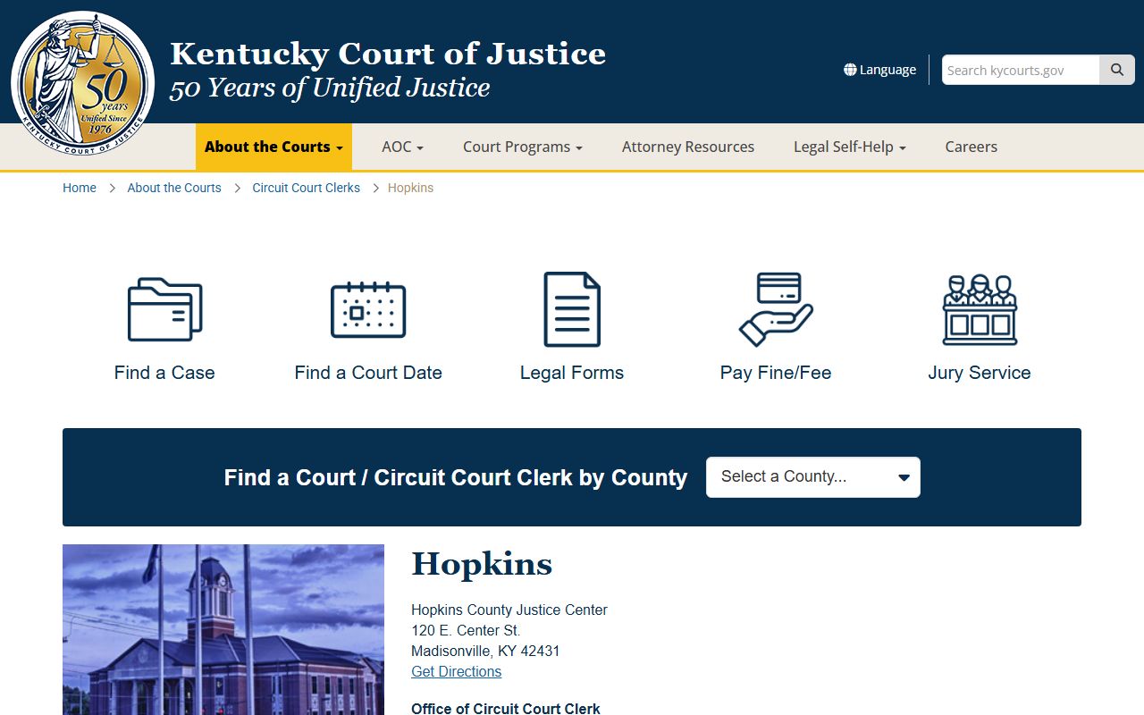Hopkins County Background Check circuit court clerk office in Madisonville Kentucky