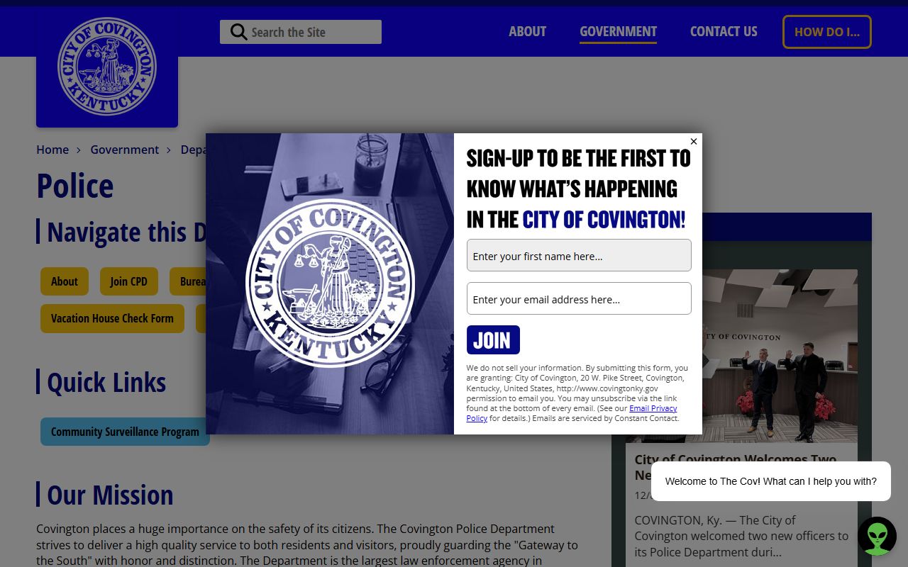 Covington Police Department Kenton County background check records