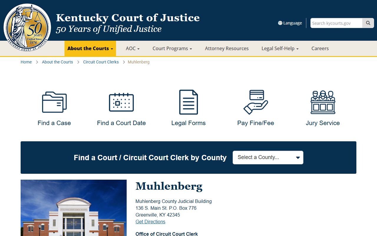 Muhlenberg County Background Check records at the Circuit Court Clerk office