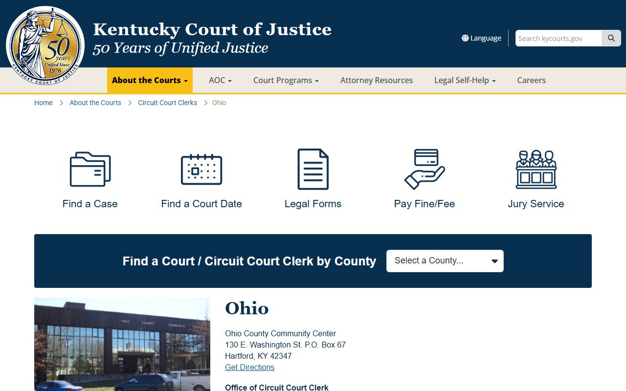 Ohio County Background Check circuit court clerk office in Hartford