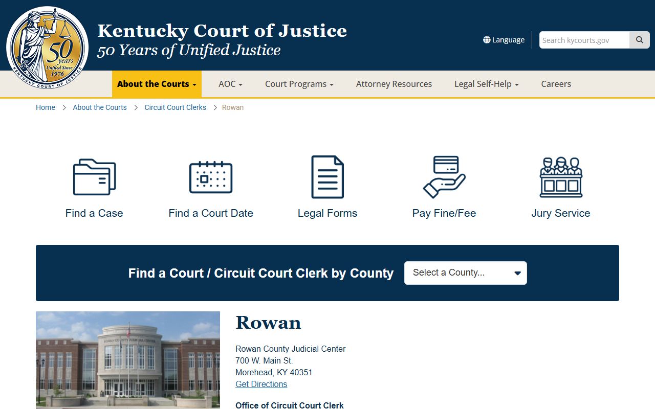 Rowan County Circuit Court Clerk office for Background Check records