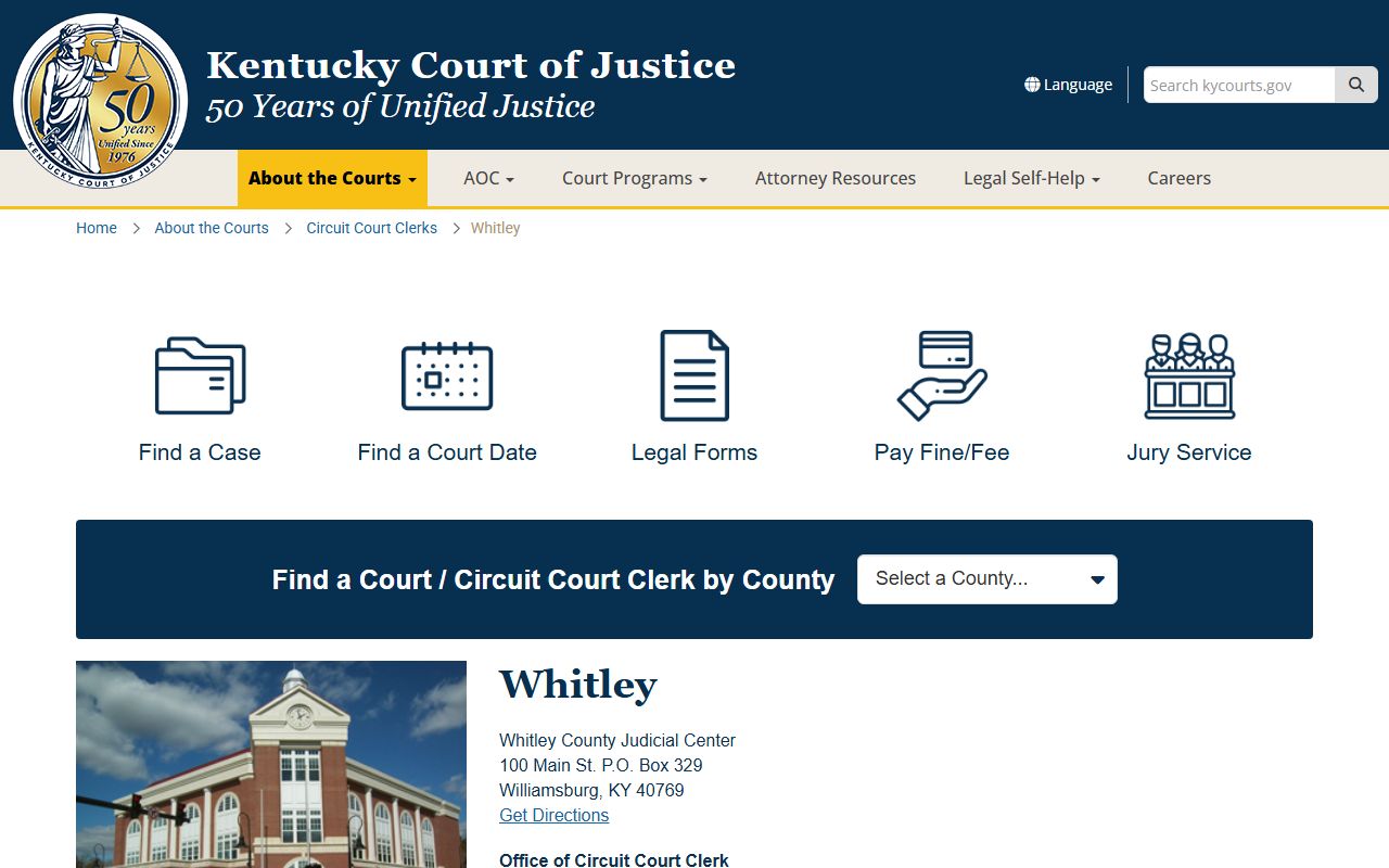 Whitley County Background Check records at the Circuit Court Clerk office in Williamsburg Kentucky
